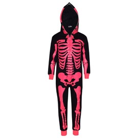 A2Z 4 Kids Girls Boys Skeleton Print Pajama Onesie - Skeleton Onesie Black N.Pink 9-10