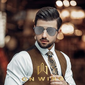 ON WING Classic Aviator Polarized UV400 Sunglass for Men Women with Car Visor Compatible Case (Black Frame Grey Lens)