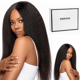 Emistar Yaki Straight U Part Wig Soft Synthetic Hair Like Real Human Hair Wear And Go Glueless Wig Italian Yaki V Part Half Wigs for Black Women (26 Inch)