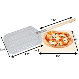 Hans Grill Pizza Stone PRO XL Baking Stone For Pizzas use in Oven, Grill or BBQ FREE Long Handled Anodised Aluminium Pizza Peel | Rectangular Stone 15 x 12" Inches | For Pies, Pastry, Bread, Calzone