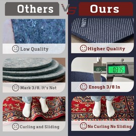 DELLUNA Non-Slip Area Rug Pad 2'x12', 3/8" Thick Double Side Rubber + Felt, Premium Deluxe Cushioned- Safe for All Floors, Adds Comfort and Protection, Ultra Strong Grip, Stop Rug from Moving.