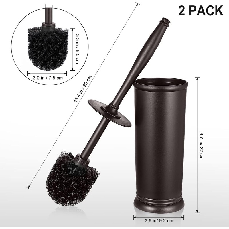 Toilet Bowl Brush Holder Set: Classic Round Bristle Head Deep