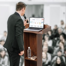 BEQUZON Podium Stand for Lectern Presentation Church Classroom, Pulpit with Wooden Heavy Base, Oak Podium for Lecture, Wedding Speech