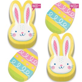Easter Party Supplies - Eggcellent Yellow Bunny-Shaped Paper Dessert Plates and Egg-Shaped Napkins (Serves 16)