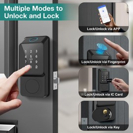 Mutak Smart Door Lock Keyless Entry with TTLock APP Fingerprint Touchscreen Keypad IC Card Key Type-C Charging Unlocking 6 in 1 Electric Biometric Digital Deadbolt for Front Doors Home Apartment