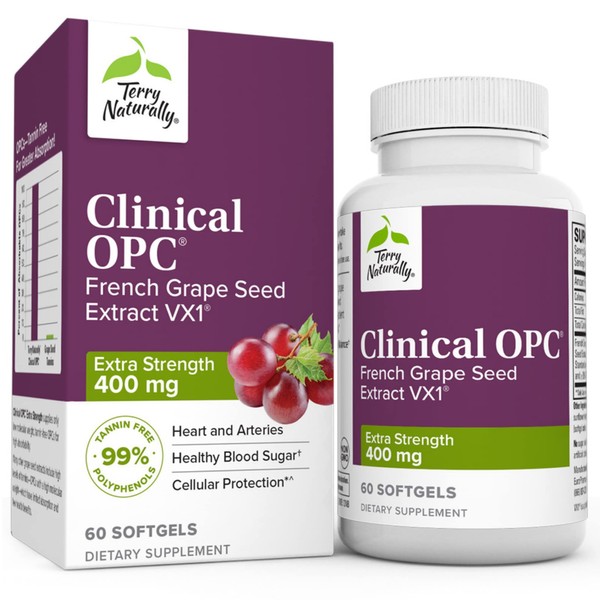Terry Naturally Clinical OPC Extra Strength - 60 Softgels - French Grape Seed Extract Supplement - - Non-GMO, Gluten Free - 60 Servings