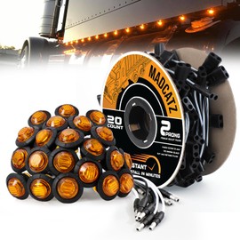 MADCATZ 20 Pcs 3/4" Mini Round Amber Side Marker Lights 3LED with Bullet Connector Plug + 2 Prong Wire Harness Roll, 20 Female Plugs - 6.5 inch Lead for Truck Trailer Pickup 12V DC