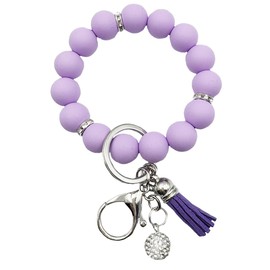 Unpafcxddyig Silicone Bead Keychain Bracelet Women Wristlet Key Ring Bangle Chains with Tassel,purple
