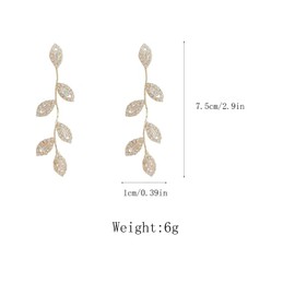 Gold Sliver Crystal Cubic Zirconia Drop Earrings for Women,Fancy Delicate Leaf Long Elegant Earrings for Women Prom Party Jewelry Gifts (Gold)