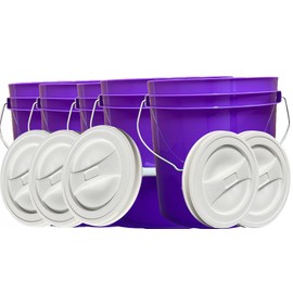 House Naturals 2 Gallon Food Grade Plastic Bucket Purple with Screw on Lid Made in USA (Pack of 5)