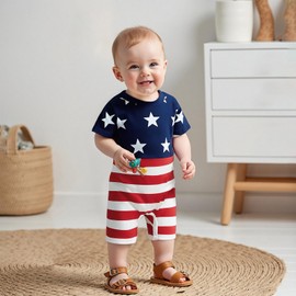 Covcuti Newborn Baby Boys Romper Summer toddler Stars Jumpsuit 4th Of July Outfit Infant Bodysuit memorial day Clothes (A Red, 0-3 Months)