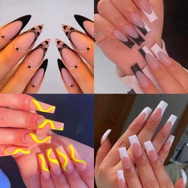 YIMART Clear Acrylic Long Fake Nails Capsules Almond French Coffin Full Half Cover False Nails Artificial Nail Soft Gel Tips Press on Gel Tips (Clear G, press on nail short)