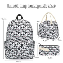 Lreneilu 3in1 School Backpacks for Girls, kids Bookbag Set with Lunch Box and Pencil Case Laptop Backpack for Women, Elementary Middle School Bags (Panda)