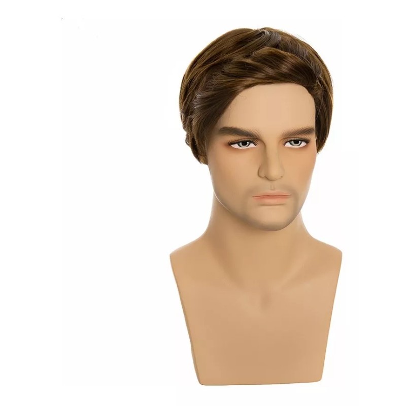 Genovation-MSW-17 Pelucas Cortas Rectas Marrones Para Hombre, Cosplay