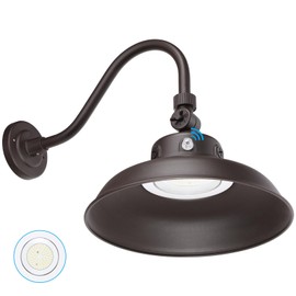 LEONLITE 14 Inch 3CCT LED Gooseneck Barn Light Fixture, Dusk to Dawn 40W/30W/20W Integrated LED Dimmable Gooseneck Wall Sconce, 120-277V, UL Listed Sign Light, Brown