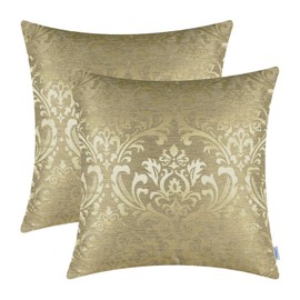 CaliTime Pack of 2 Throw Pillow Covers Cases for Couch Sofa Home Decoration Vintage Damask Floral Shining & Dull Contrast 18 X 18 Inches Gold