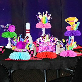 Kreatwow Bowling Birthday Party Decorations 8pcs Bowling Honeycomb Centerpieces Colorful Let's Strike up Some Fun Decor Sports Bowling Themed Table Decoration Topper Bowling Girl Birthday Party Favor