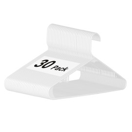 Simple Deluxe 30 Pack Plastic Hangers, Space Saving Clothes Hangers with Non-Slip Shoulder Notches, Slim Standard Hangers for Coats, Sweater, Shirts, Pants, White