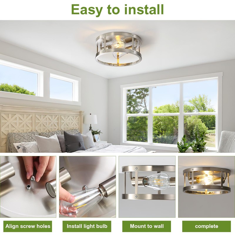 DOXVIEZE 2-Pack Close to Ceiling Lights, Modern Brushed Nickle Semi