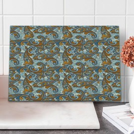 Ambesonne Vintage Cutting Board, Paisley Inspired Swirls Curls Floral Abstract Botanical Oriental, Decorative Tempered Glass Cutting and Serving Board, Large Size, Orange Pale Blue Cream