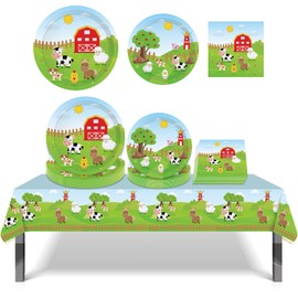 37PCS Farm Animal Party Decorations, Farmhouse Animal Party Supplies Tablecloth Tableware, Animal Party Plates Napkins for Birthday Party Decorations Disposable Plates Napkins Table Decors, 8 Guests