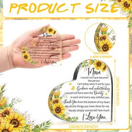 Jetec Mom Gift Dad Gift Mother in Law Bonus Heart Plaque Grateful Birthday Acrylic Sign(Mom Sunflower)