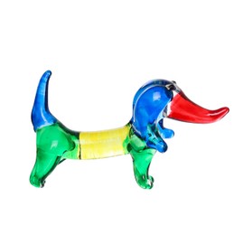 DANUSORNGEANG Dachshund Dog Miniature Animals Collection, Hand Blown Art Glass, Dollhouse Miniatures, Decorations, Seasonal Gift, Souvenirs (Red/Blue/Yellow/Green)