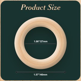 LOUZAGO 15 Pcs Wooden Rings, 1-1/2 Inch Natural Wood Rings for Crafts, Macrame Ring, Crochet (40 mm)