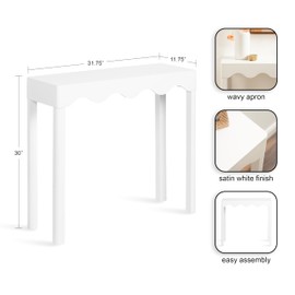 Kate and Laurel Maida Modern Rectangle Wooden Wavy Console Table, 32 x 12 x 30, White, Transitional Decorative Entryway Table with Wavy Apron for Entry Decor Option