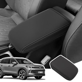 LANGBEAN Armrest Cover for VW Tigua-n 3 2024 2025 2026, Centre Console Armrest Protector in PU Leather with Thickened Sponge, Tigua-n 3 Accessories for Raising the Armrest, Black