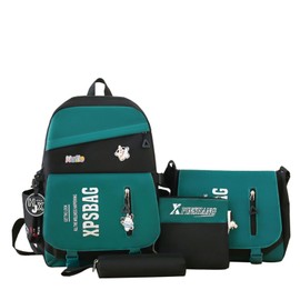 LELAOJI Kawaii 4PCS Backpack Set for Girls with Cute Bear Accessories - School Bookbag, Shoulder Bag, Handbag, Pen Pouch & More Student Back to School Supplies (24B02, Black)