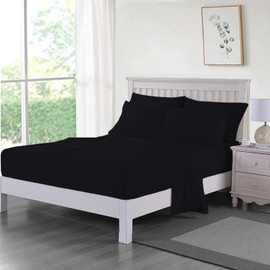 Dazzle Collection® 100% Egyptian Cotton Sheet 200 Thread Count Bed Fitted Sheet Hotel Quality Bedding Set Cotton for Caravan Campervan (King Fitted Sheet,Black)