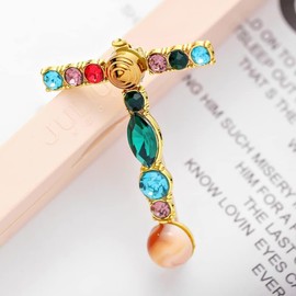 Initial Letter Brooch Bling Pin Jewelry Xmas Present Crystal Pearl Brooches Christmas Gift, Letter T