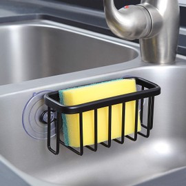 SunnyPoint SunnyPoint NeverRust Kitchen Sink Suction Holder for Sponges, Scrubbers, Soap, Kitchen, Bathroom, 6" x 2.5" x 2.75", Aluminum (BLACK)