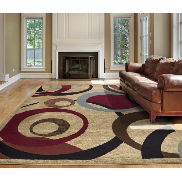 Ottomanson Royal Abstract Circle Area Rug, 5'3"X7', Beige