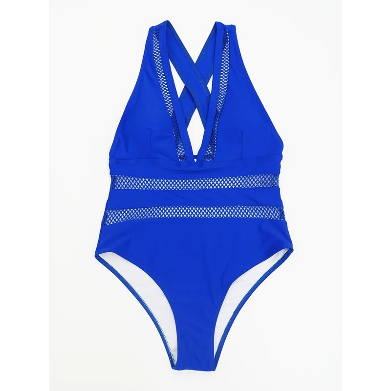 OKONOS Women's Mesh Patchwork One Piece Swimsuit - Deep V-Neck