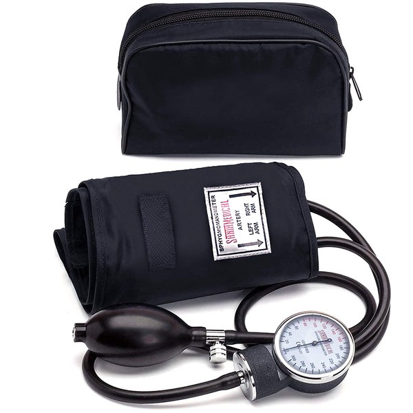Santamedical Adult Deluxe Aneroid Sphygmomanometer - Professional Blood Pressure Monitor with Adult Black Cuff and Carrying case (Light Black)