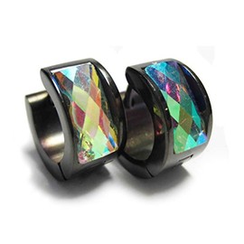 OAKKY Jewellery Mens and Womens Red Crystal Black Stainless Steel Studs Hoop Earrings, Rainbow
