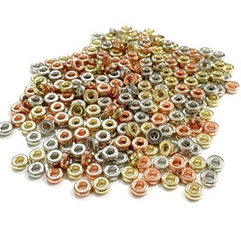 Round Flat Bead, 300 Pcs 6mm Disc Loose Spacer Beads for Jewelry Making, Crafts Making, DIY Bracelet Necklace (Gold, Silver, Rose Gold)