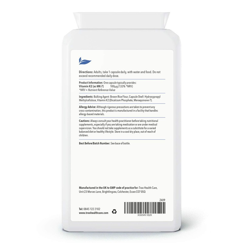 Troo Vitamin K2 MK-7 100mcg 120 Capsules - Highly Bioactive