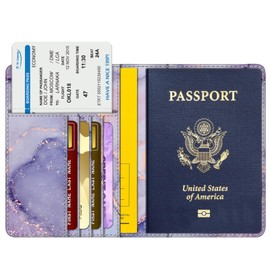 Fintie Passport Vaccination Certificate Protective Cover - Premium Faux Leather Passport Holder Travel Organiser with RFID Blocking for Credit Cards, ID, Travel Documents for Men and Women, W-Purple