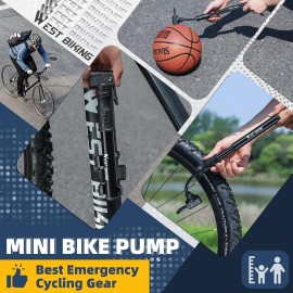 West Biking Bicycle Pump Mini Bike Pump - Aluminum Alloy Cycle Pump for Presta & Schrader