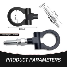 Neferta 1 PC Car Front Bumper Tow Hook Traction Auxiliary Pull Ring, Rust-Proof Alloy Foldable Portable Tow Hook, Screw-in Installation Detach Tow Ring Modification Accessories, for Cars (Black)