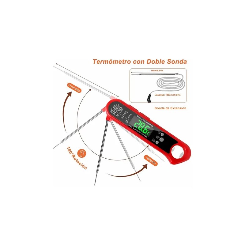 Huryfox Termómetro Digital De Sonda Doble Para Carnes, Horno
