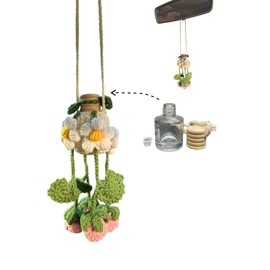 Handmade Pink Berry Bush Car Air Freshener, 7ml Empty Refillable Oil Diffuser with Cute Crochet Flowers Car Mirror Decor Hanging, Car Accessories for Women, Eco-Friendly Car Decor