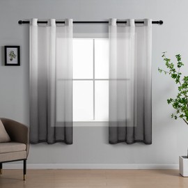 DWCN Net Curtains for Windows Black Gradient Curtains for Bedroom Voile Curtain Sheer Curtains for Living Room Eyelet Curtains 46 x 54 Inch(Width x Length), 2 Panels
