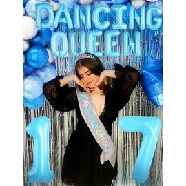 JeVenis Blue Dancing Queen 17 Birthday Decoration Dancing Queen 17 Party Decorations Mamma Mia Disco Birthday Party Decors 70s Disco Decoration