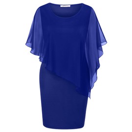 SeSe Code Dresses for Weddings as a Guest, 2025 Summer Mesh Cape Overlay Bodycon Knee Length Party Cocktail Formal Pencil Dress Wine Blue XL