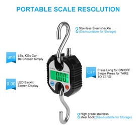 Electronic Scale, LCD Digital Hook Hanging Scale, 150 kg, Electronic Hook, Hanging Scale, Loops, Weighing Balance (Black)