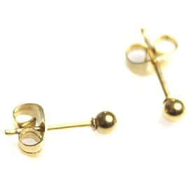 3mm Pair GOLD small round Ball Surgical Stainless Steel Mens Womens Unisex Upper Ear Earrings Studs Butterfly Back
